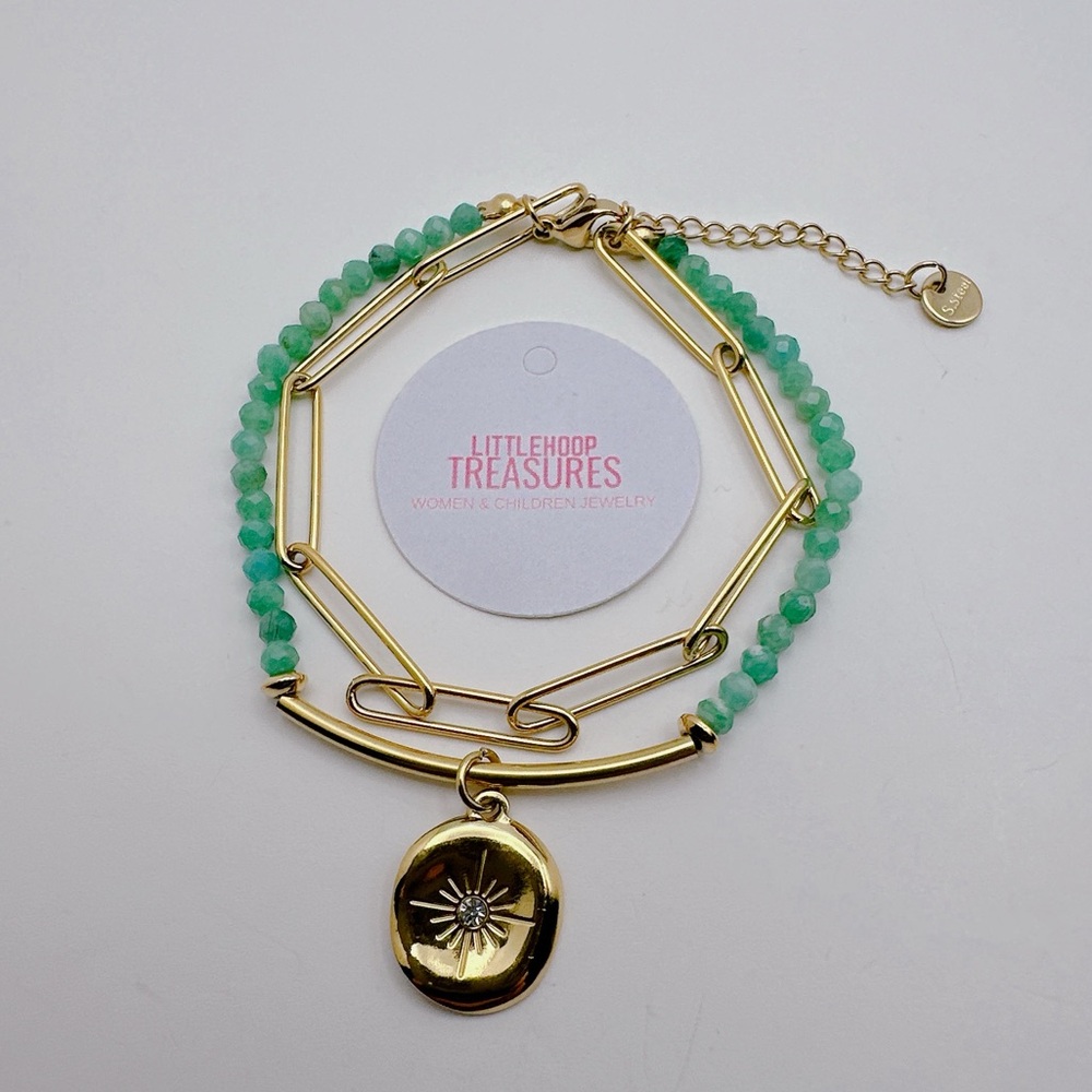 Natural stone Stacking bracelet with evil eye pendant